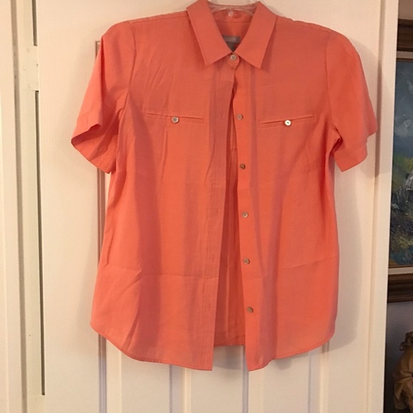 Chico’s Faux Silk Short Sleeve Blouse Button M - Picture 1 of 4